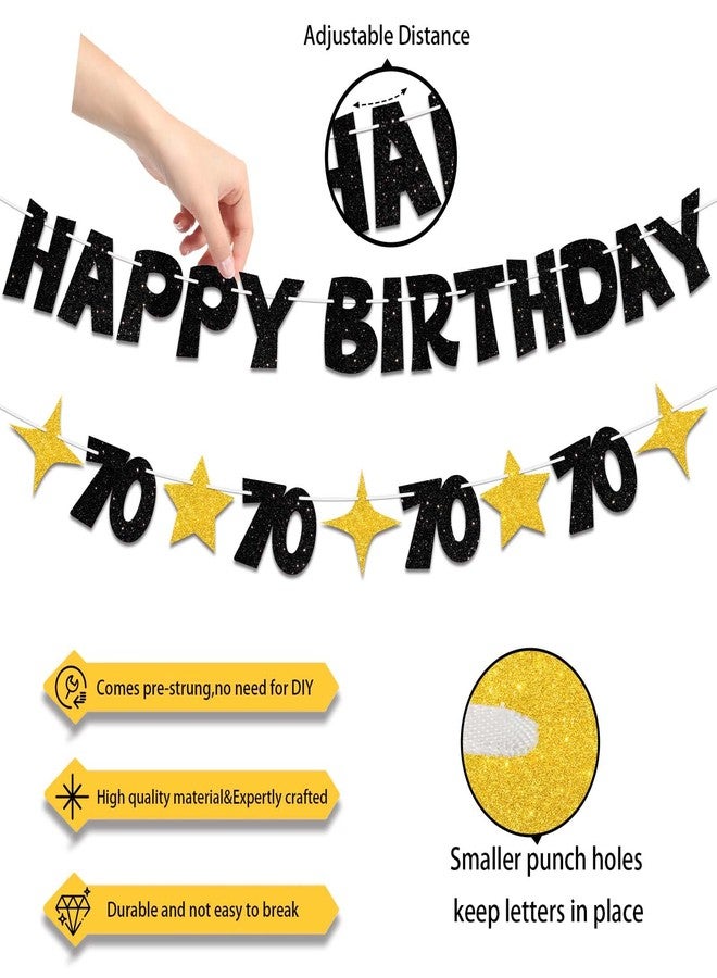 لافتة عيد ميلاد سعيد 70 باللونين الأسود والذهبي من JNXCYQ - زينة عيد ميلاد سعيد 70 للنساء والرجال، لافتة لامعة لتزيين حفلة عيد ميلاد 70، خلفية لوازم حفلة عيد ميلاد 70 - Image 3