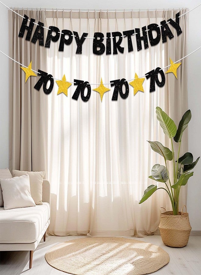لافتة عيد ميلاد سعيد 70 باللونين الأسود والذهبي من JNXCYQ - زينة عيد ميلاد سعيد 70 للنساء والرجال، لافتة لامعة لتزيين حفلة عيد ميلاد 70، خلفية لوازم حفلة عيد ميلاد 70 - Image 5