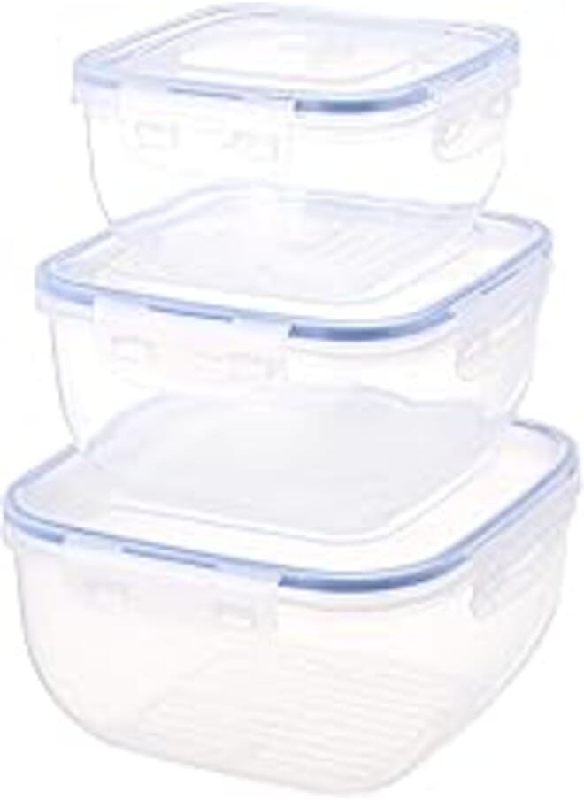 Bager Bager Cook&Lock Square Storage Container Set 3 Pcs (900+1500+2400 Ml) (Std), Transparent 