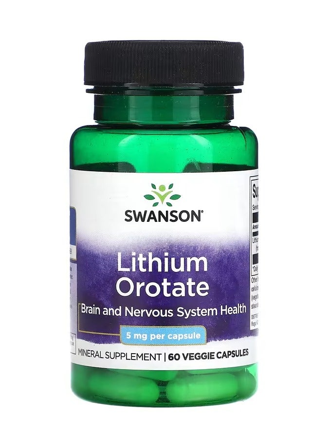 سوانسون أوروتات الليثيوم ، 5 ملجم ، 60 كبسولة نباتية