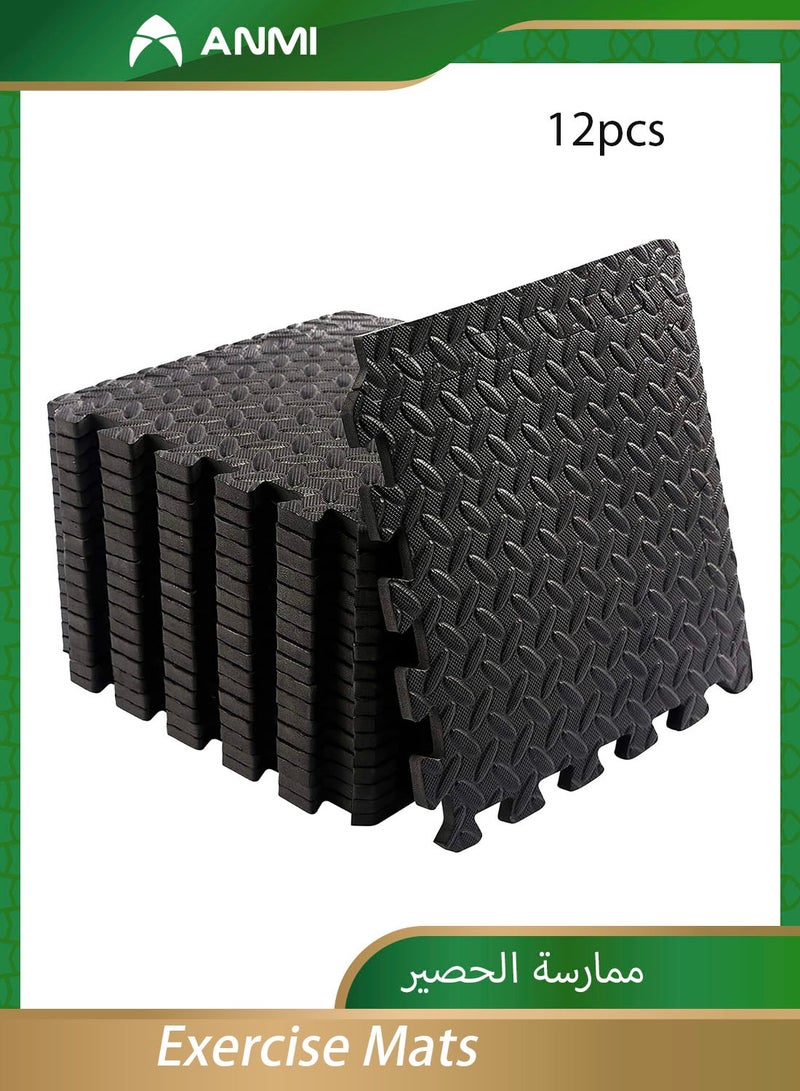 Anmi 12 Pcs 30x30x1.2 cm Puzzle Black Foam Floor Exercise Mat - Image 1