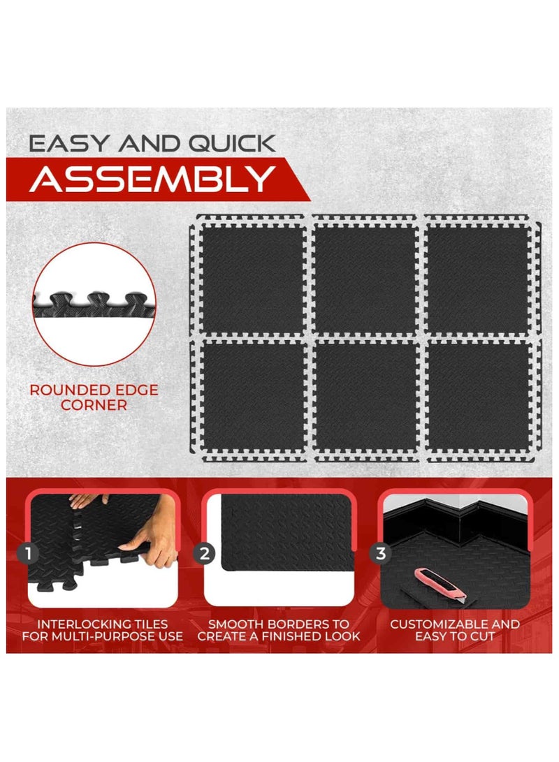 Anmi 12 Pcs 30x30x1.2 cm Puzzle Black Foam Floor Exercise Mat - Image 5