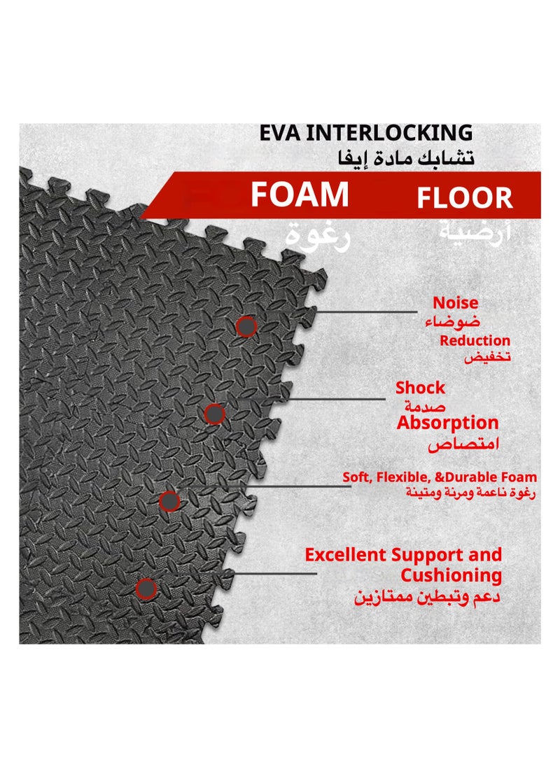 أنمي - حصائر التمارين الرياضية عبوة من 12 ， حصائر إسفنجية مقاس 12 × 12- حصائر إسفنجية EVA مع بلاط أرضيات متشابك - وسادات تمرين سفلية للمنزل ومعدات اللياقة البدنية (أسود) - Image 1