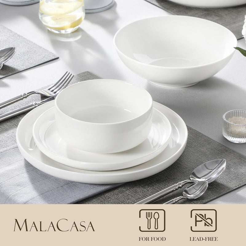 MALACASA Plates and Bowls Sets 24 Pieces Modern Porcelain Dinnerware Set for 6 Ceramic Dishware Dishes White Kitchen Dinner Dining Ware Set Microwave and Dishwasher Safe Series LUNA - Image 3