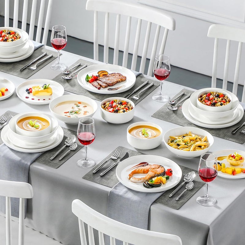 MALACASA Plates and Bowls Sets 24 Pieces Modern Porcelain Dinnerware Set for 6 Ceramic Dishware Dishes White Kitchen Dinner Dining Ware Set Microwave and Dishwasher Safe Series LUNA - Image 5