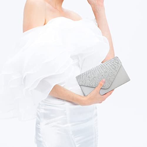 BBjinronjy Clutch Purses for Women Evening Bag Formal Rhinestone Handbags for Wedding Party Cocktail Prom Dinner (Silver-2) - Image 2