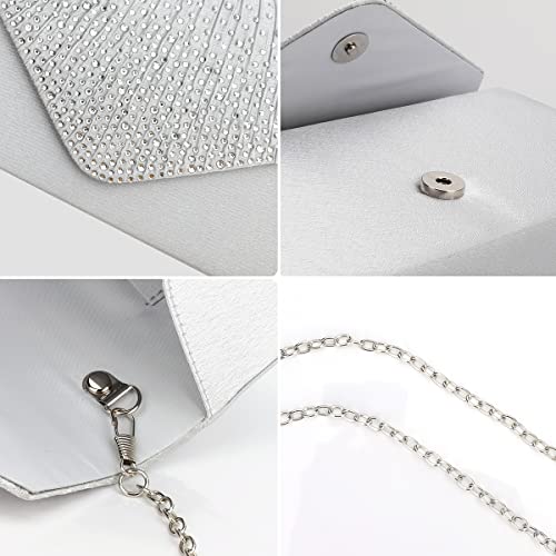 BBjinronjy Clutch Purses for Women Evening Bag Formal Rhinestone Handbags for Wedding Party Cocktail Prom Dinner (Silver-2) - Image 5