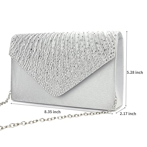 BBjinronjy Clutch Purses for Women Evening Bag Formal Rhinestone Handbags for Wedding Party Cocktail Prom Dinner (Silver-2) - Image 4