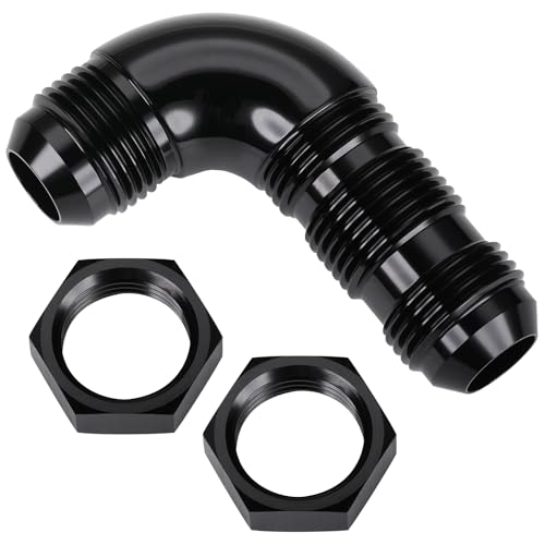 Podavelle 10AN Male Flare 90 Degree Bulkhead Full Flow Fitting Adapter with AN10 Nuts Aluminum Black - Image 1