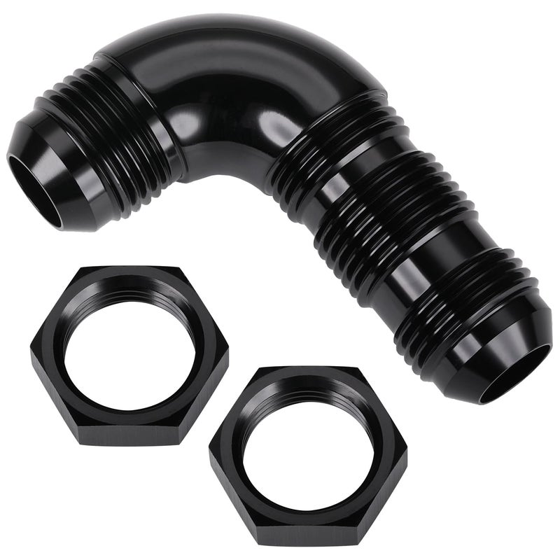 Podavelle 10AN Male Flare 90 Degree Bulkhead Full Flow Fitting Adapter with AN10 Nuts Aluminum Black - Image 2