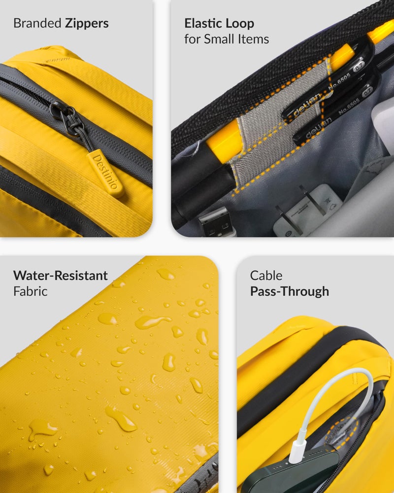 Destinio Electronic Gadget Organizer Bag - Waterproof Padded Tech Pouch for USB Cable, Travel Adapter, Laptop Mobile Charger, Power Bank, Ear Phones,Hard Disk, Digital Accessories Organiser (Yellow) - Image 3