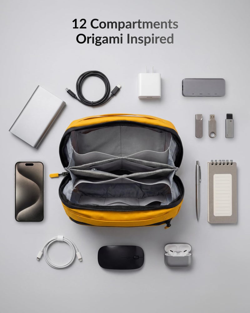 Destinio Electronic Gadget Organizer Bag - Waterproof Padded Tech Pouch for USB Cable, Travel Adapter, Laptop Mobile Charger, Power Bank, Ear Phones,Hard Disk, Digital Accessories Organiser (Yellow) - Image 2
