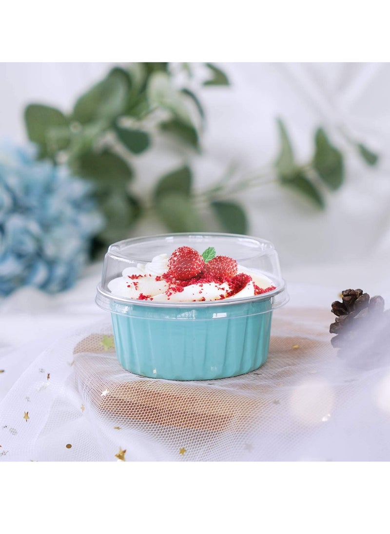 Oasisgalore 50pcs 5oz Mini Aluminum Pans with Lids Foil Cups Dessert Cups for Cheesecakes and More(Light Blue)  - Image 3