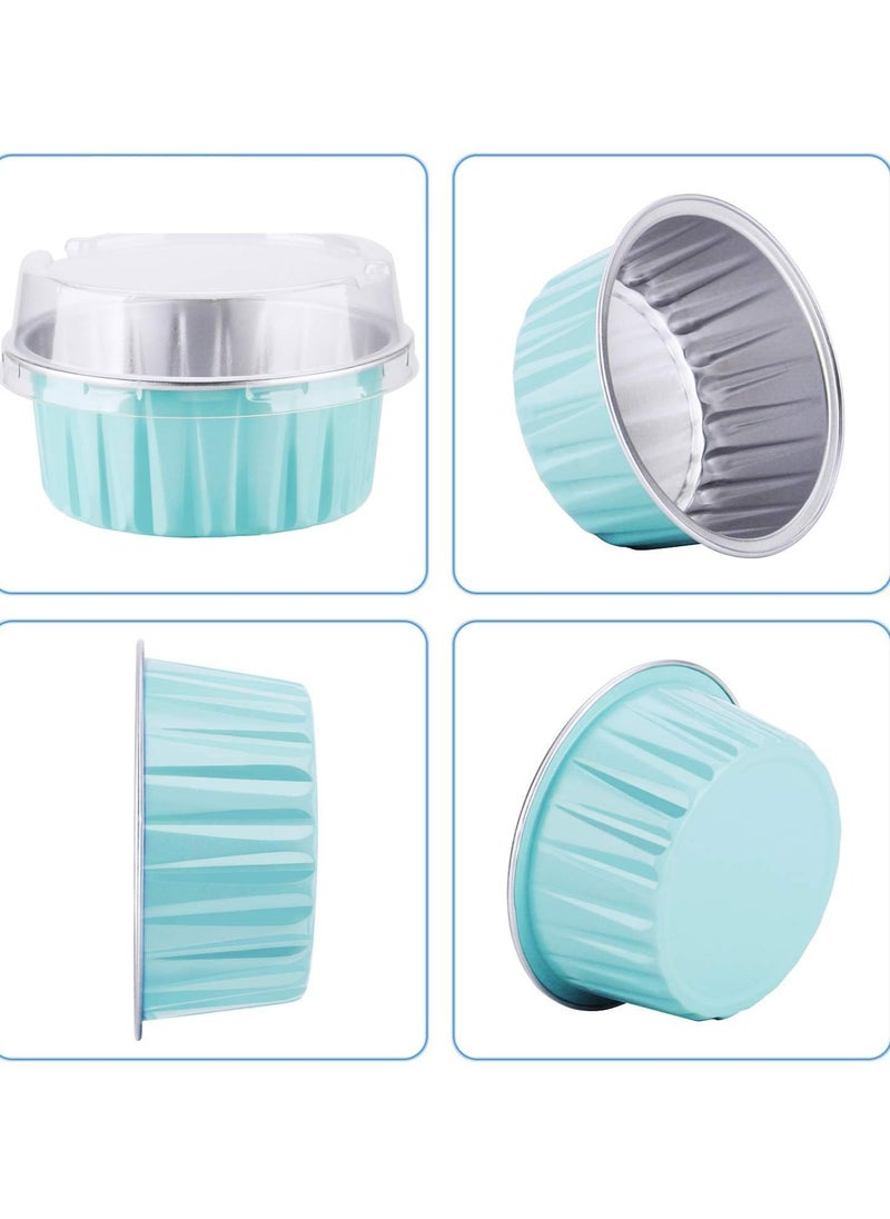 Oasisgalore 50pcs 5oz Mini Aluminum Pans with Lids Foil Cups Dessert Cups for Cheesecakes and More(Light Blue)  - Image 4