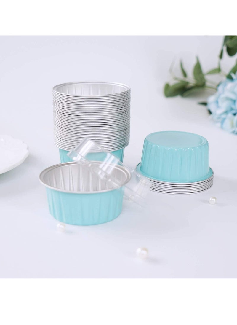 Oasisgalore 50pcs 5oz Mini Aluminum Pans with Lids Foil Cups Dessert Cups for Cheesecakes and More(Light Blue)  - Image 2