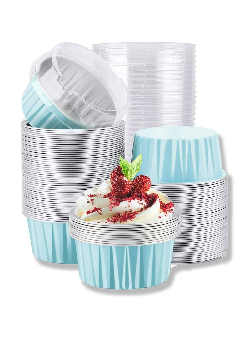 Oasisgalore 50pcs 5oz Mini Aluminum Pans with Lids Foil Cups Dessert Cups for Cheesecakes and More(Light Blue)  - Image 1