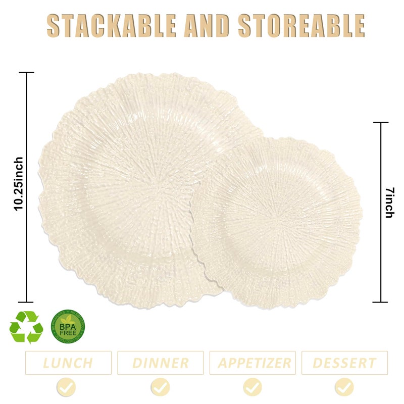 SUT 60 Pcs Ivory Plastic Plates, Disposable Plates for 30 Guests include 10 inch Dinner Plate and 7 inch Dessert Plate, Ivory Plate Disposable Heavy Duty for Party/Birthday/Wedding - Image 2