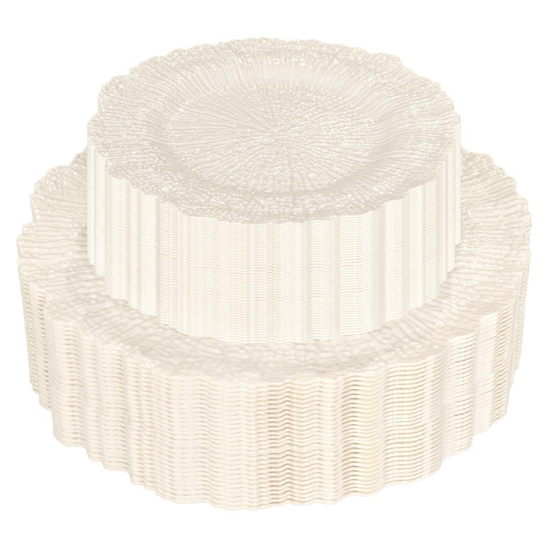 SUT 60 Pcs Ivory Plastic Plates, Disposable Plates for 30 Guests include 10 inch Dinner Plate and 7 inch Dessert Plate, Ivory Plate Disposable Heavy Duty for Party/Birthday/Wedding - Image 1