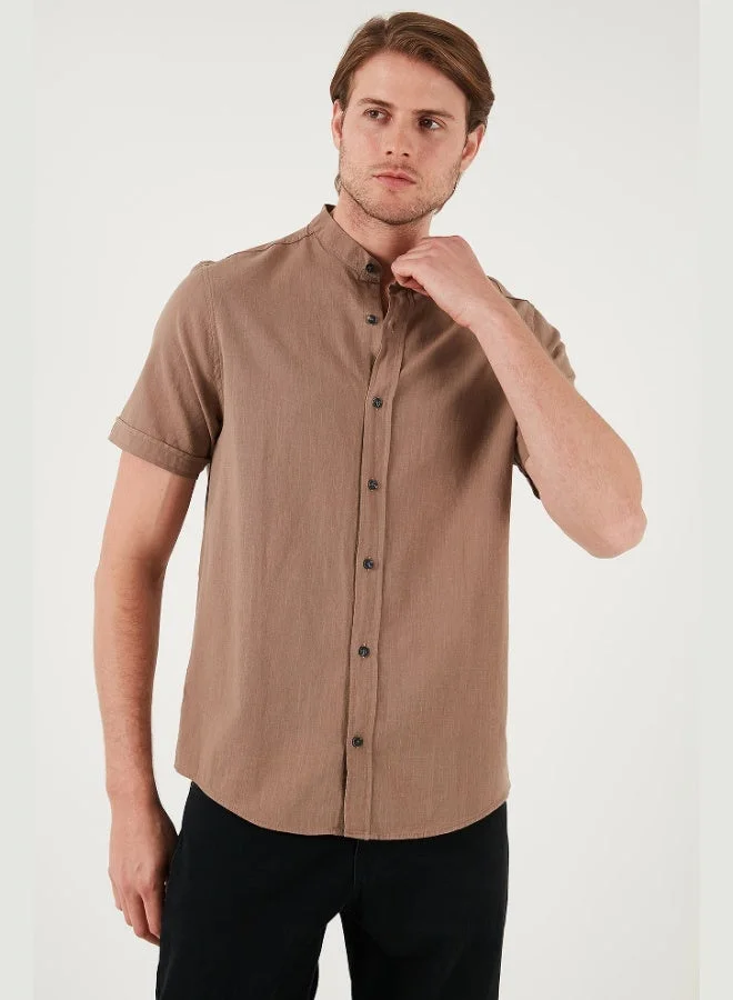 Buratti  Buratti Cotton Linen Look Stand Collar Short Sleeve Shirt Men's SHIRT CF21S113899 for Men | Best Price UAE