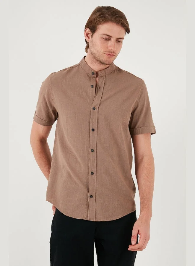 Buratti  Buratti Cotton Linen Look Stand Collar Short Sleeve Shirt Men's SHIRT CF21S113899 for Men | Best Price UAE