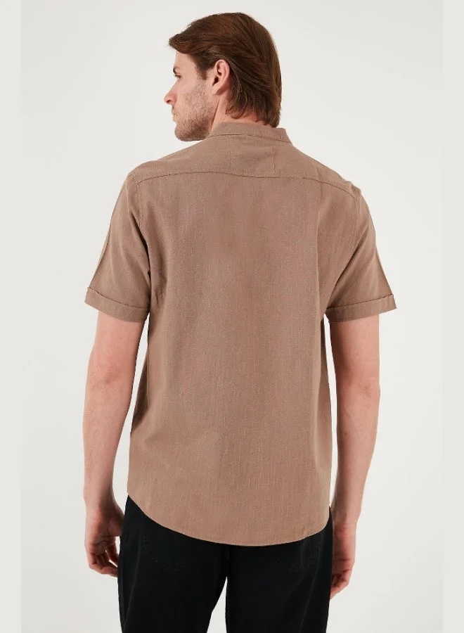 Buratti  Buratti Cotton Linen Look Stand Collar Short Sleeve Shirt Men's SHIRT CF21S113899 for Men | Best Price UAE