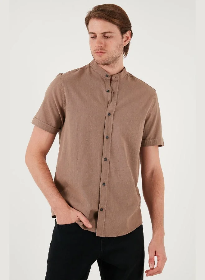 Buratti  Buratti Cotton Linen Look Stand Collar Short Sleeve Shirt Men's SHIRT CF21S113899 for Men | Best Price UAE