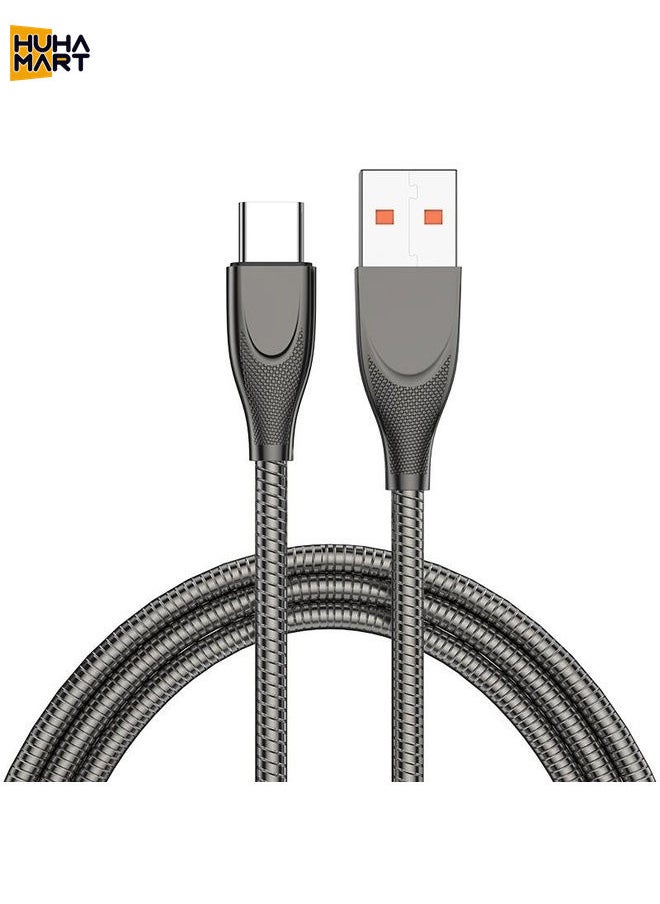 HuHa Mart ENKAY ENK-CB132 USB to USB-C / Type-C Carbon Steel Hose Spring 6A Supper Fast Charging Data Cable, Length:1m(Black)  - Image 1