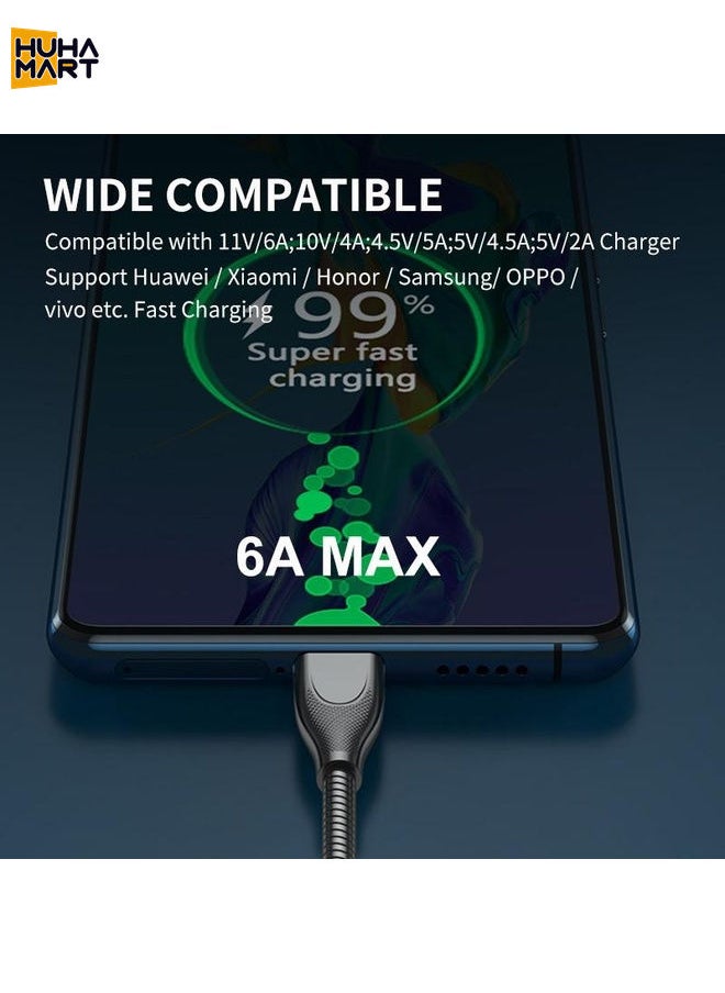 HuHa Mart ENKAY ENK-CB132 USB to USB-C / Type-C Carbon Steel Hose Spring 6A Supper Fast Charging Data Cable, Length:1m(Black)  - Image 2