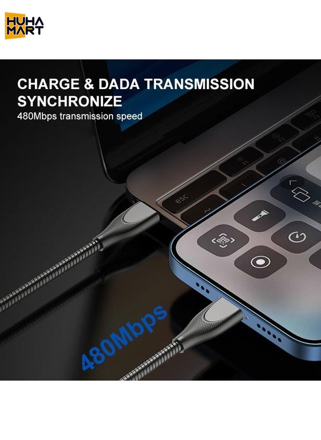 HuHa Mart ENKAY ENK-CB132 USB to USB-C / Type-C Carbon Steel Hose Spring 6A Supper Fast Charging Data Cable, Length:1m(Black)  - Image 3