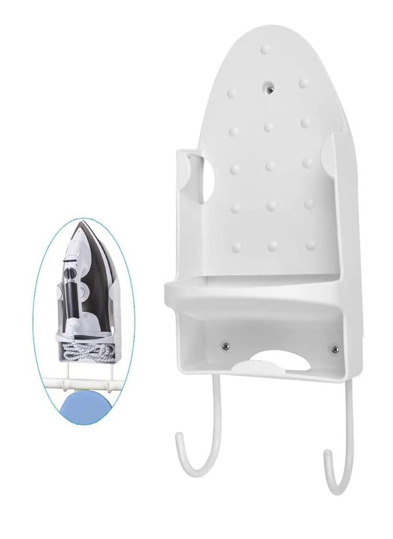 Arabest - Iron Wall Mount Ironing Board Hanger, Iron Rack Wall Mounted Ironing Board Storage Organizer for Holding Iron and Ironing Board, Iron Wall Mount with Attached Ironing Board Hooks (White) - Image 1