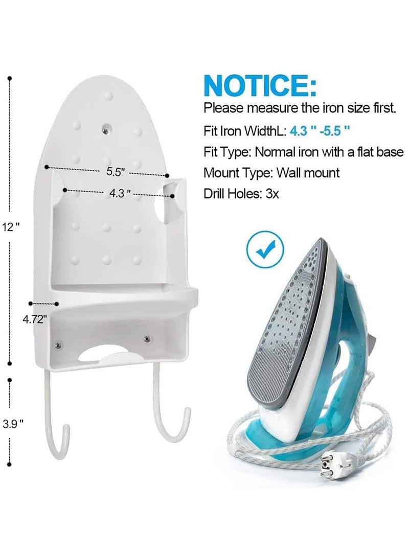 Arabest - Iron Wall Mount Ironing Board Hanger, Iron Rack Wall Mounted Ironing Board Storage Organizer for Holding Iron and Ironing Board, Iron Wall Mount with Attached Ironing Board Hooks (White) - Image 1