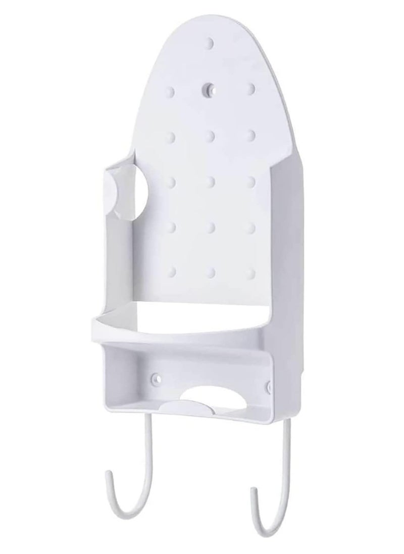 Arabest - Iron Wall Mount Ironing Board Hanger, Iron Rack Wall Mounted Ironing Board Storage Organizer for Holding Iron and Ironing Board, Iron Wall Mount with Attached Ironing Board Hooks (White) - Image 1