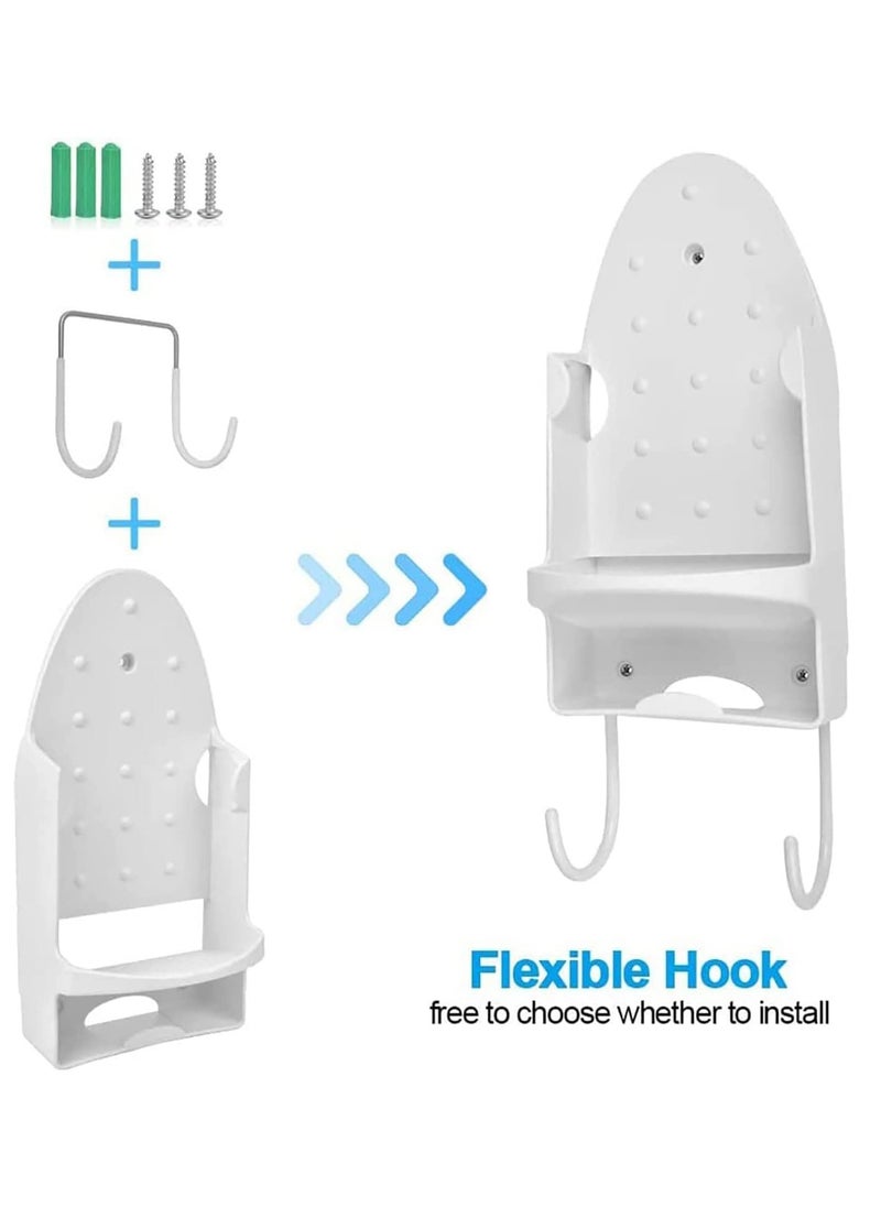 Arabest - Iron Wall Mount Ironing Board Hanger, Iron Rack Wall Mounted Ironing Board Storage Organizer for Holding Iron and Ironing Board, Iron Wall Mount with Attached Ironing Board Hooks (White) - Image 1