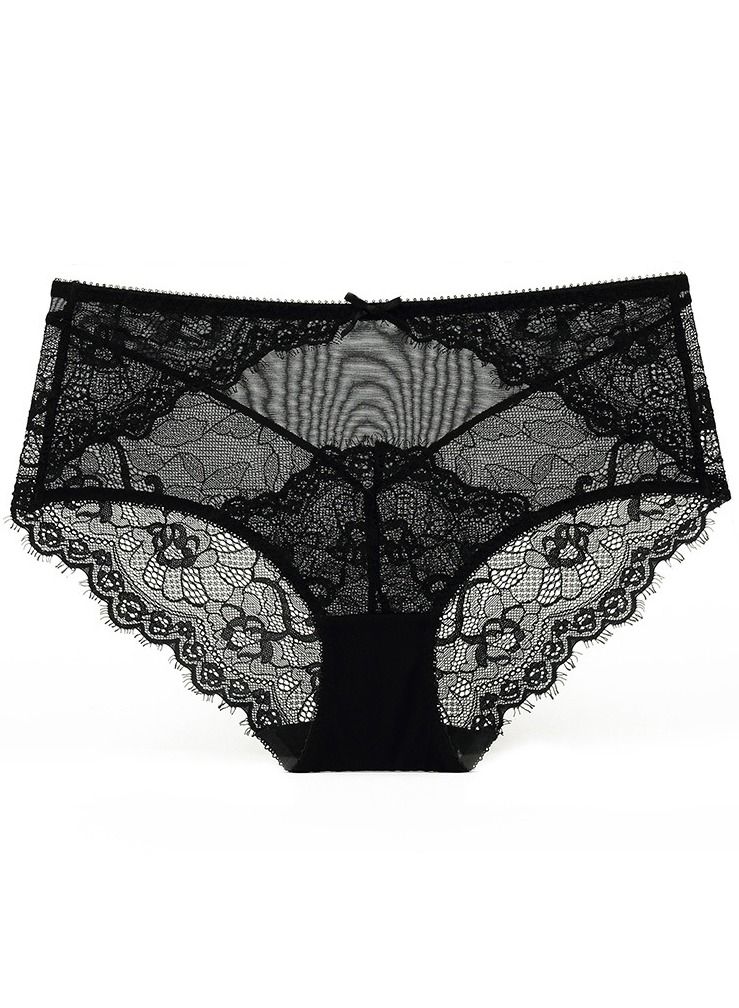 Loquat Lady Panty Women's High-Waisted Breathable Lace Briefs Black 