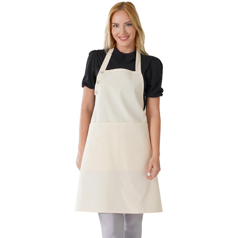 TOSHE Kitchen Apron Waterdrop Resistant Cotton Apron with adjustable Aprons for Women with Pockets 10 Color option Cooking Cream Apron Cream