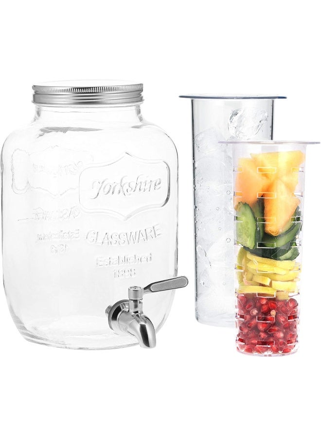 Navaris Navaris Glass Drinks Dispenser 4 Litres with Tap and Lid Stainless Steel Water Dispenser Glass Container for Cold Drinks  - Image 1