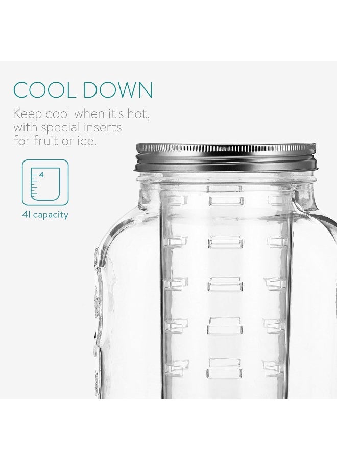 Navaris Navaris Glass Drinks Dispenser 4 Litres with Tap and Lid Stainless Steel Water Dispenser Glass Container for Cold Drinks  - Image 4