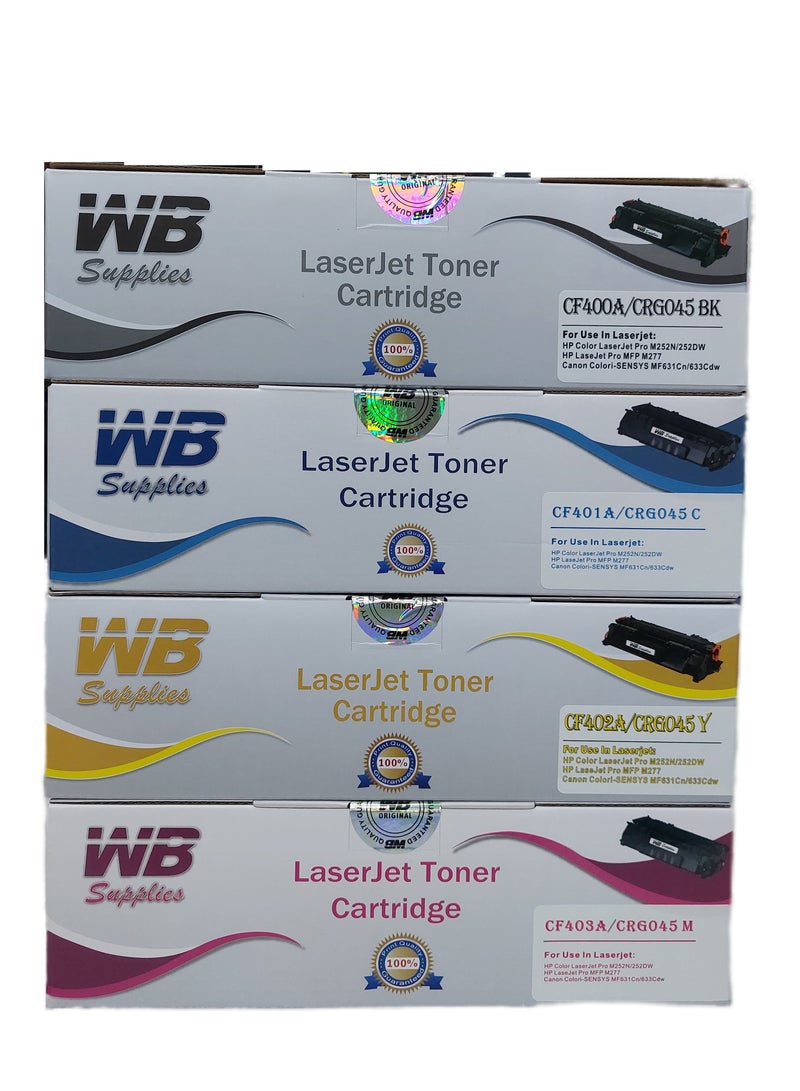 WB Compatible With M277dw Toner Cartridge 4 Pack High Yield Replacement for HP 201A M252dw CF400 Color Laserjet Pro MFP M277dw M277 CF401 CF402X CF403X Printer Black/Cyan/Yellow/Magenta - Image 1