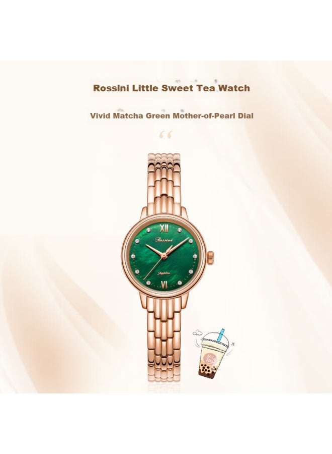 Rossini Women's Quartz Watch With Green Dial, Stainless Steel Band, Birthday Gift For Girlfriend, Elegant Mother Of Pearl Green Watch - Image 1