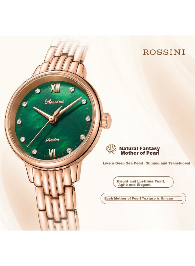 Rossini Women's Quartz Watch With Green Dial, Stainless Steel Band, Birthday Gift For Girlfriend, Elegant Mother Of Pearl Green Watch - Image 2