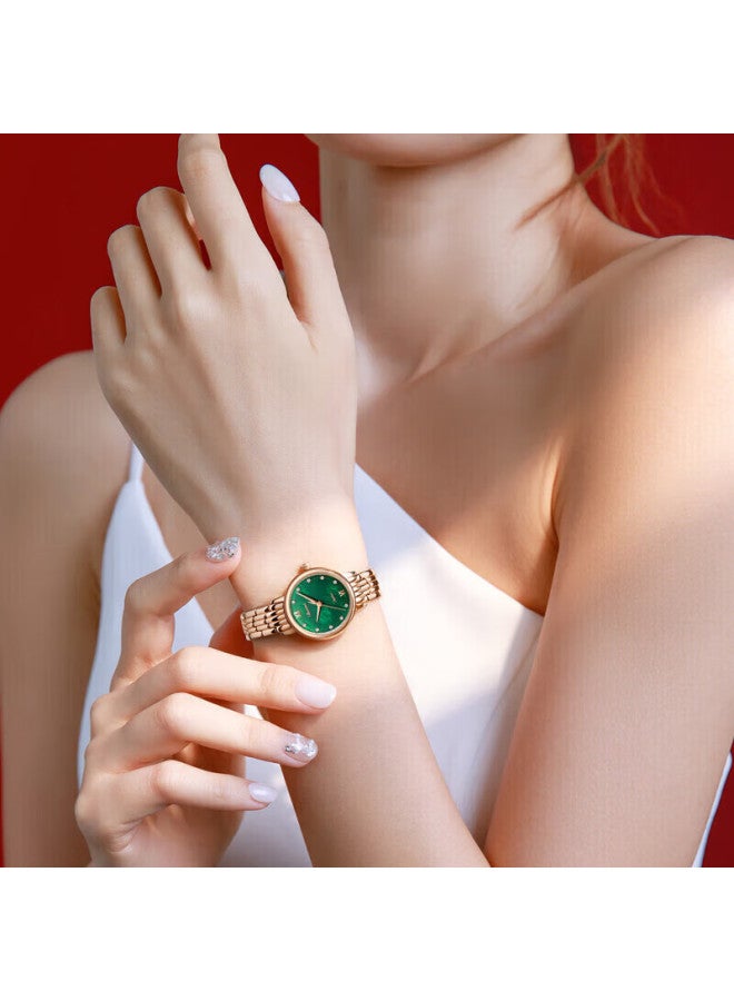 Rossini Women's Quartz Watch With Green Dial, Stainless Steel Band, Birthday Gift For Girlfriend, Elegant Mother Of Pearl Green Watch - Image 3