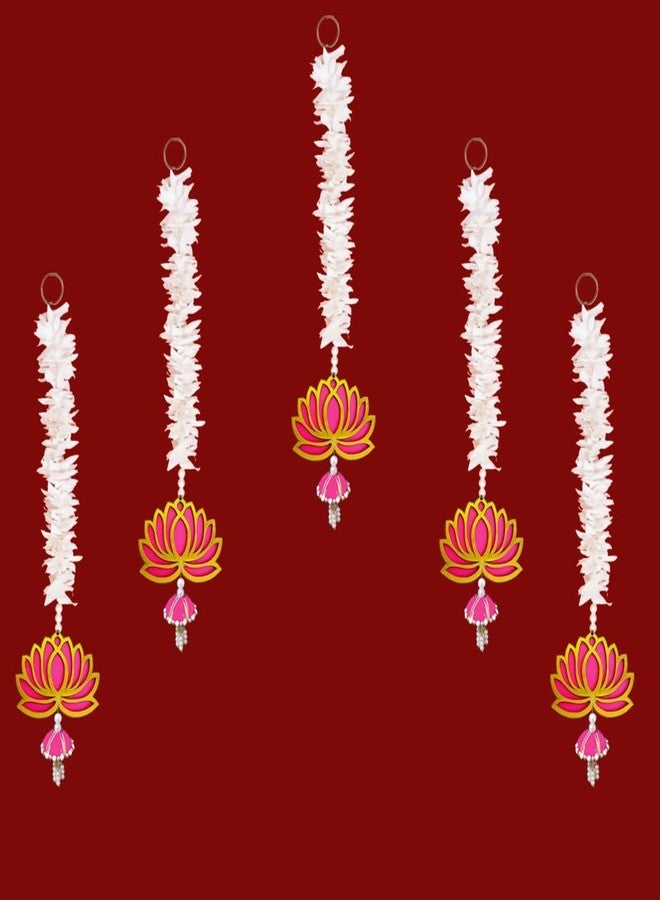 GIFT JAIPUR 5 Pc Long Pink Lotus Gajra Jhumki Latkan Wall Hanging Gift Decorative Showpiece for Diwali Ganesh Chaturthi Pooja Home Wall Decor Temple Wedding Stage Decoration - Image 2
