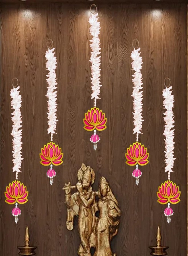 GIFT JAIPUR 5 Pc Long Pink Lotus Gajra Jhumki Latkan Wall Hanging Gift Decorative Showpiece for Diwali Ganesh Chaturthi Pooja Home Wall Decor Temple Wedding Stage Decoration - Image 1