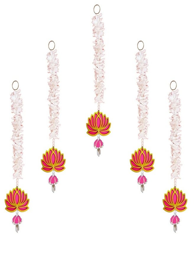 GIFT JAIPUR 5 Pc Long Pink Lotus Gajra Jhumki Latkan Wall Hanging Gift Decorative Showpiece for Diwali Ganesh Chaturthi Pooja Home Wall Decor Temple Wedding Stage Decoration - Image 3