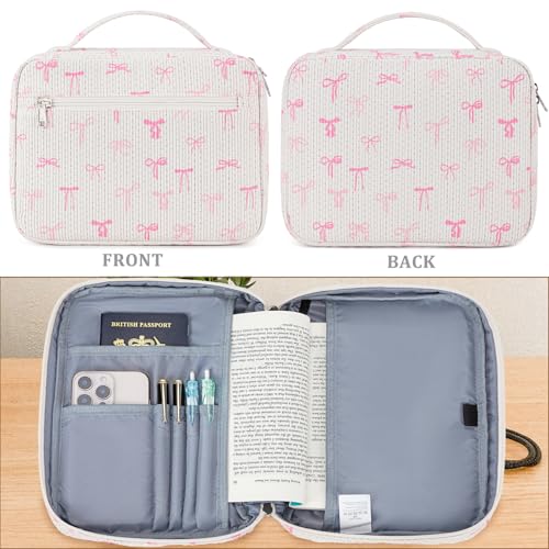 JIANYA Bible Cover, Bow Bible Cover Case Women Bible Bag with Handle and Zippered Pocket - Image 3