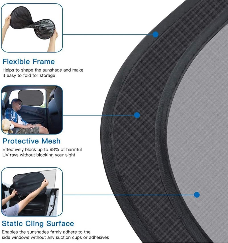 Car Sun Shade for Side Window (4X) - Certified UV Protection for Baby and Pets - 120GSM Mesh, Blocks 99.95% UV Rays - Fits Cars and SUVs - Image 2