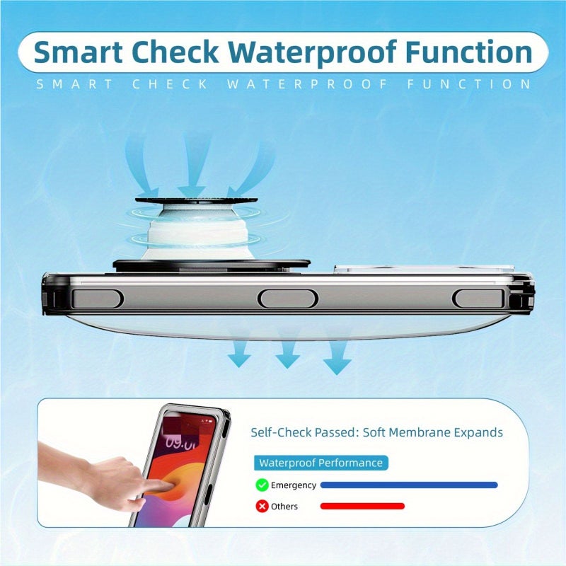 Smart Self Checking IPX8 Touchscreen Phone Case Dark Blue Suitable For Iphone 16 Pro Max 15 14 Samsung S24 And Other Phones Up To 6 9 Inches 360 Degree Protection For Snorkeling And Water Activities - Image 5