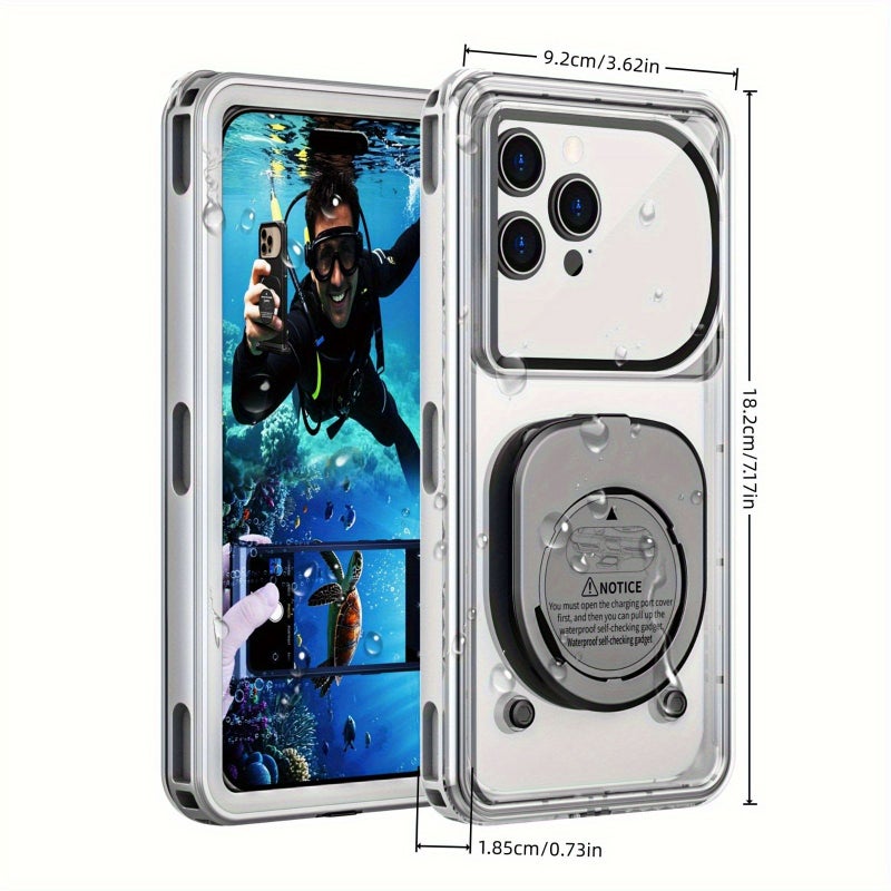 Smart Self Checking IPX8 Touchscreen Phone Case Dark Blue Suitable For Iphone 16 Pro Max 15 14 Samsung S24 And Other Phones Up To 6 9 Inches 360 Degree Protection For Snorkeling And Water Activities - Image 2