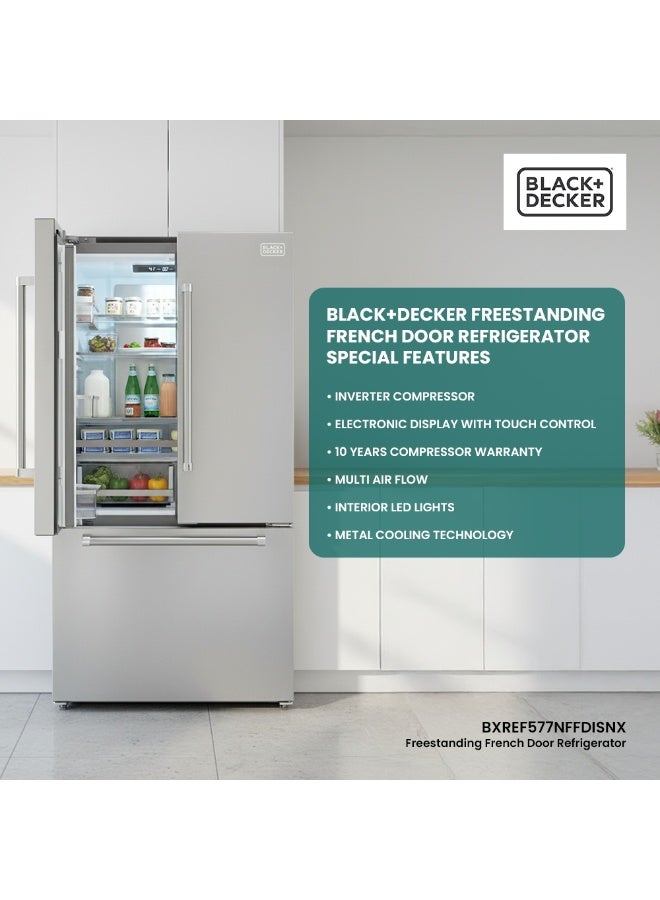 BLACK+DECKER 579L Capacity Freestanding Refrigerator, French Door - BXREF577NFFDISNX Inox Finish 150 W BXREF577NFFDISNX Inox - Image 2