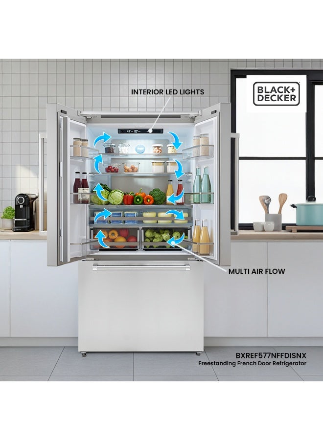 BLACK+DECKER 579L Capacity Freestanding Refrigerator, French Door - BXREF577NFFDISNX Inox Finish 150 W BXREF577NFFDISNX Inox - Image 4